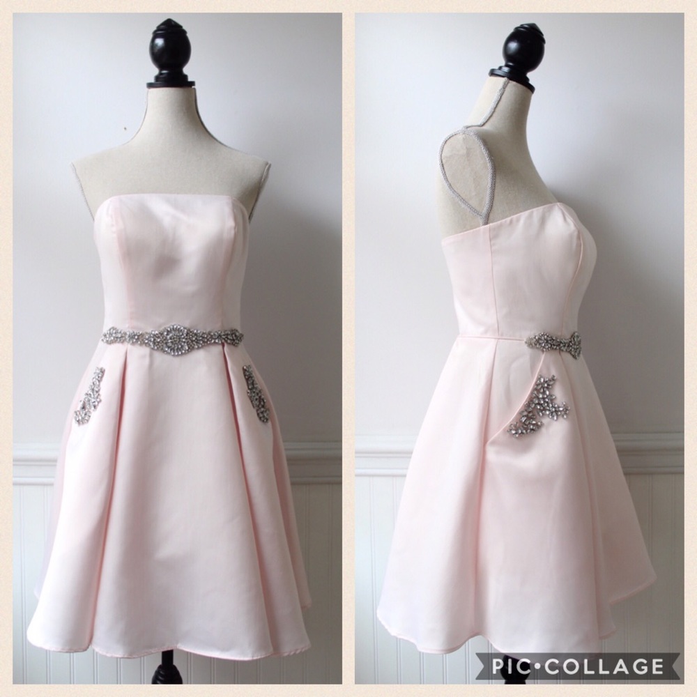 Envious Couture Strapless Pink Dress Beaded Pocket